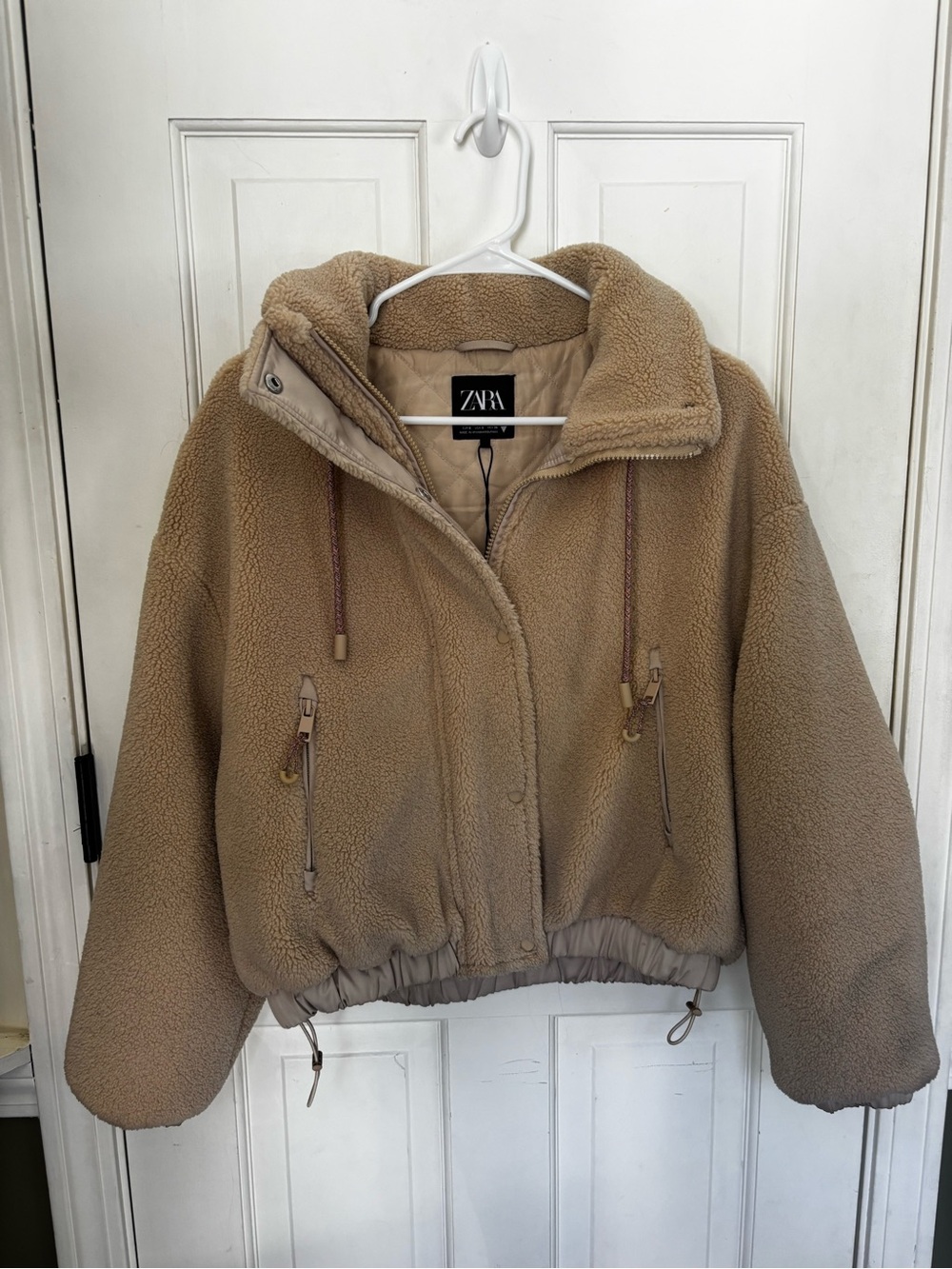 Zara Tan Teddy Fleece Zip-Up Jacket Size Small